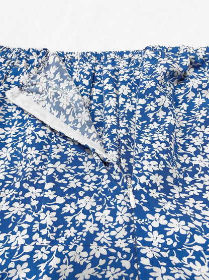 Women's Boho Curvy Holiday Outfits Frenchy Style Ditsy Floral Print Ruched Split Thigh Milkmaid Puff Sleeve Square Neck Dress