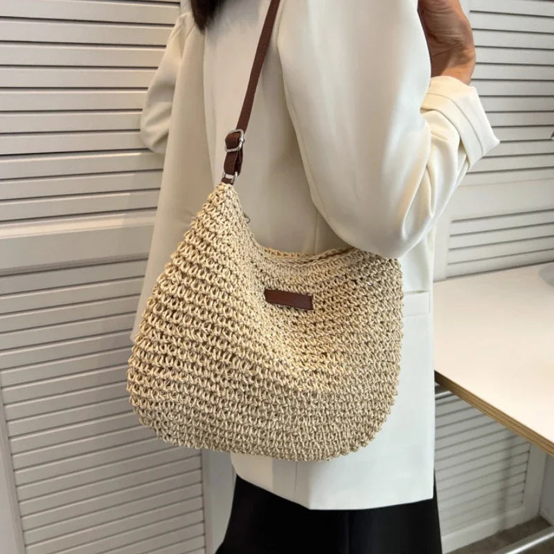 Women's Shoulder Bag Summer Straw Woven Handbag Large Capacity Ladies Handmade Rattan Tote Bags Luxury Designer Beach Bag
