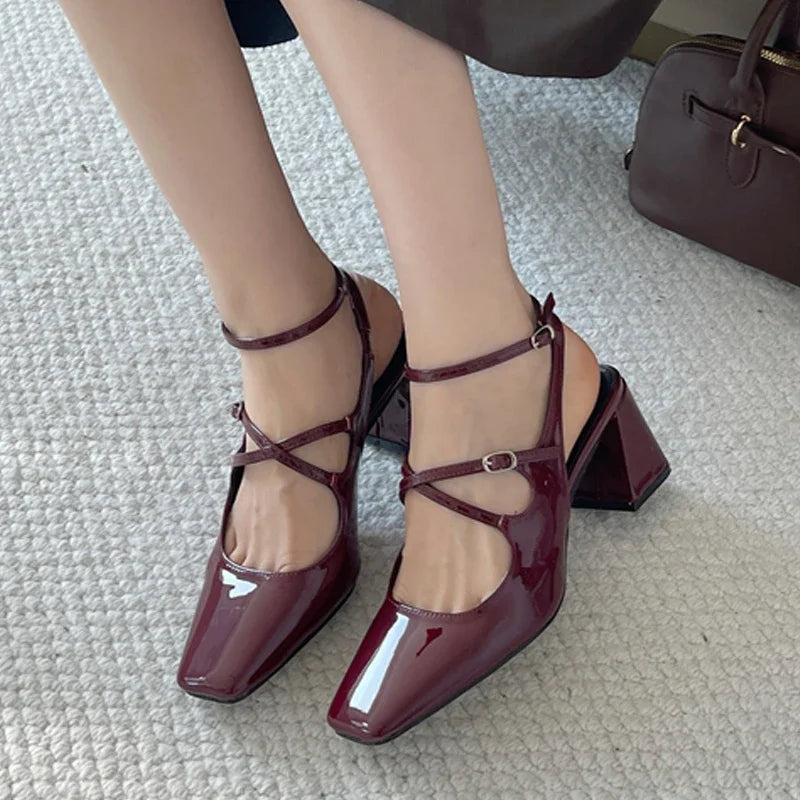 Eilyken New Fashion Leopard Print Narrow Band Buckle Strap Women Pumps  Elegant Square Toe High Heels Wedding Party Shoes