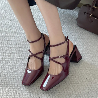 Eilyken New Fashion Leopard Print Narrow Band Buckle Strap Women Pumps  Elegant Square Toe High Heels Wedding Party Shoes