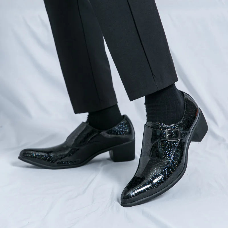 Blue Bright Men Dress Shoes Leather Pointed Toe Men’s High Heeled Shoe Big Size 46 Gentleman Oxford Shoes For Men zapatos hombre