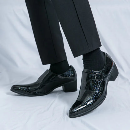 Blue Bright Men Dress Shoes Leather Pointed Toe Men’s High Heeled Shoe Big Size 46 Gentleman Oxford Shoes For Men zapatos hombre