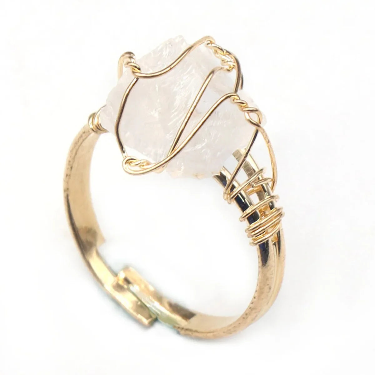 10-20mm Amethyst Rose Quartz Fluorite Natural Stone Irregular Gem Mineral Ring Jewelry Adjustable Hand Woven Ring