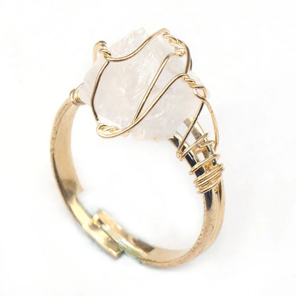 10-20mm Amethyst Rose Quartz Fluorite Natural Stone Irregular Gem Mineral Ring Jewelry Adjustable Hand Woven Ring