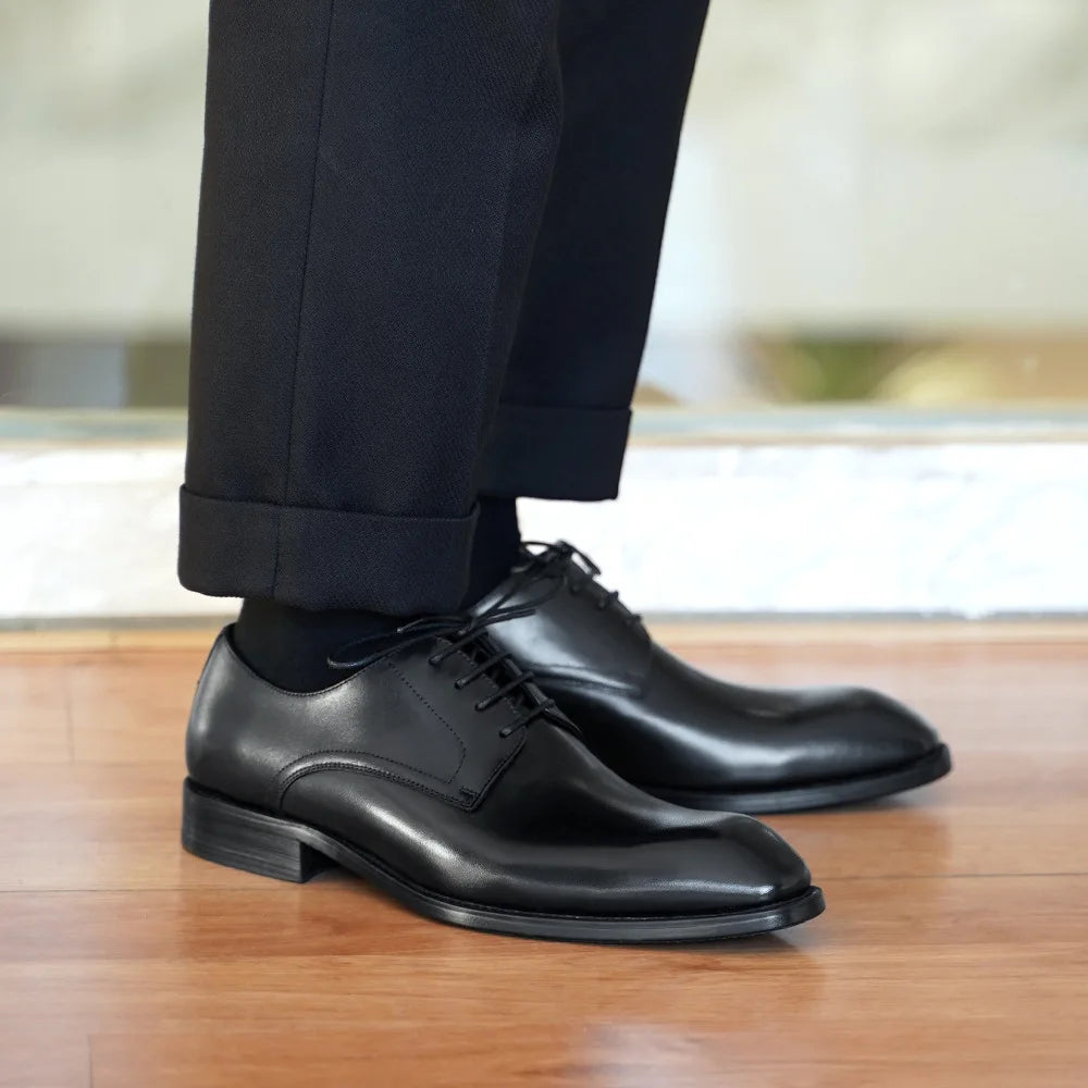 Wood Grain Derby Shoes Fashion Formal Shoes for Man Business Dress Square Toe Rubber Social Men's Shoe Stitching Oxfords