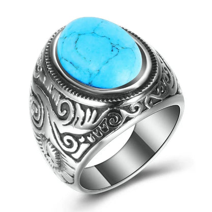 HNSP 316L Stainless Steel Natural Stone Ring For Men Vintage Jewelry Tiger Eyes Stone Rings Male Finger Accessory