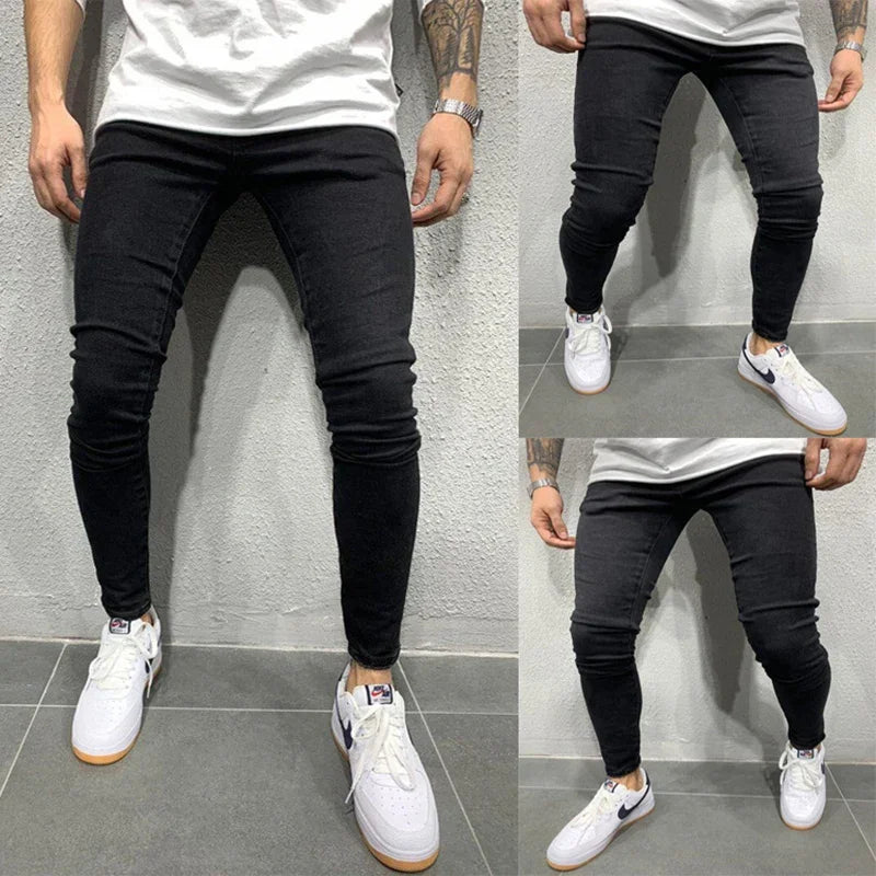 Spring Men Classic Elasticity  Pencil Jeans Jean Homme Man Soft Stretch Black Biker Masculino Denim Trousers Mens Solid Pants
