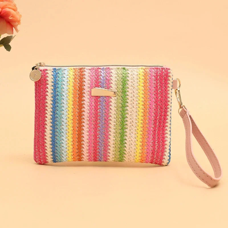 Rattan Knitting Women Straw Bag Beach Summer Chain Small Purse and Handbag Female Shoulder Crossbody Bags Travel Design Flap Bag