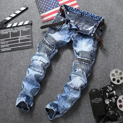 Punk Street Style Ripped Skinny Jeans Men Vintage Wash Solid Denim Trouser Mens Casual Slim Fit Pencil Denim Holes Pants 2025