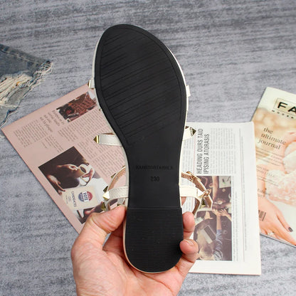 summer women's sandals ladies casual flat shoes simple style Fashion rivet design walking and shopping Large size 41-43