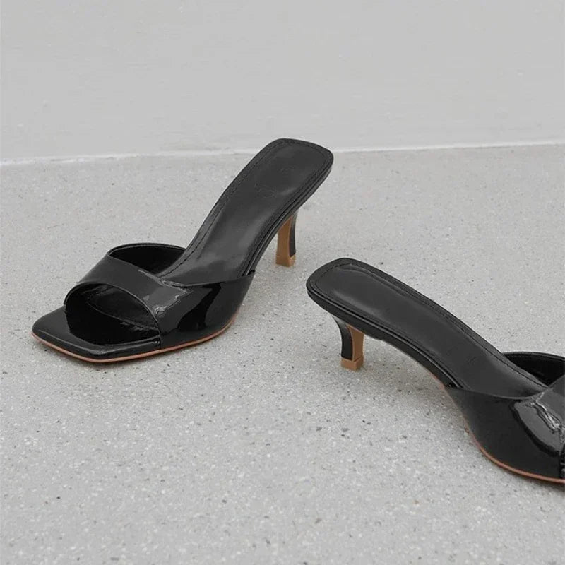 New Summer New Slippers Women  Trend Sexy Large Size Square Toe Thin Heels Shoes Ladies Casual Slippers Heel zapatos 35-42