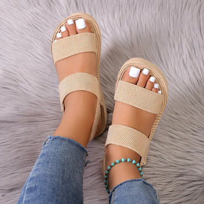 New Minimalist Slingback Wedge Sandals Outdoor Summer Lightweight Slides Solid Color Thick Bottom Ladies Shoes Female Sandals