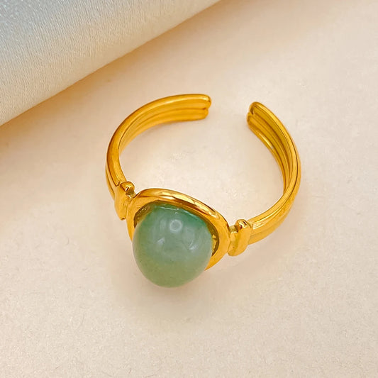 eManco Vintage Rings For Women Gold Color Stainless Steel Adjustable Natural Stone Ring Jewelry 48-hour shipping