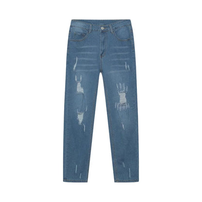 Slim Stretch Destroyed Jeans for Men - Fashionable Skinny Leg Denim with Edgy Ripped Accents