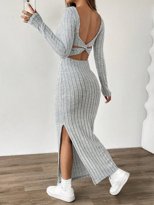 Autumn sexy backless slim slim slit long dress for women