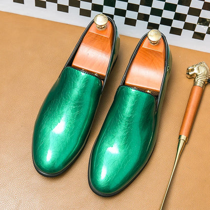 Luxury Designer Men's Pointed Candy Color Shiny Patent Leather Flats Shoes Male Wedding Casual Loafers Formal Dress Footwear