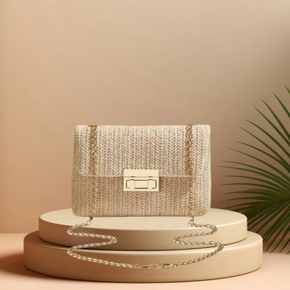 Woven Straw Handwoven Women's Shoulder Bag, Fashion Solid Color Crossbody Purse with Lock Closure Purses and Handbags Сумка 2025