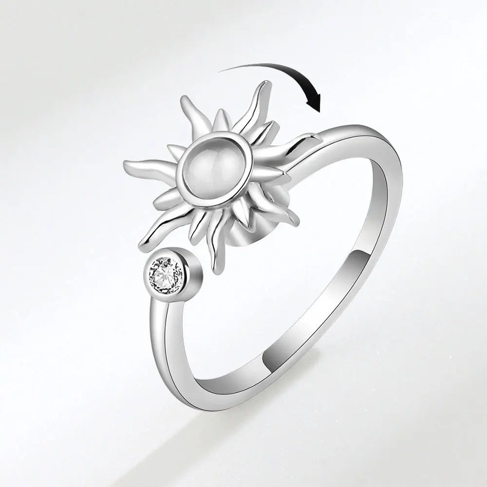 VENTFILLE 925 Sterling Silver Sunflower Diamond Zircon Rotatable Ring For Women Gift Relieve Stress Ring Jewelry Wholesale