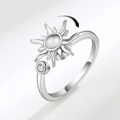 VENTFILLE 925 Sterling Silver Sunflower Diamond Zircon Rotatable Ring For Women Gift Relieve Stress Ring Jewelry Wholesale