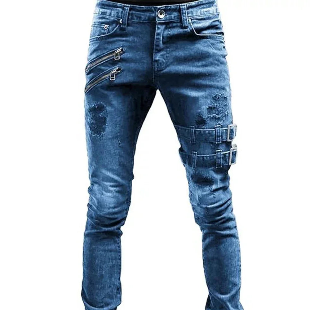 2023 Plus Size Straight Jeans Man Pants Spring Summer Boyfriend Jeans Streetwear Skinny Zips 3 Colors Cacual Long Denim Trousers