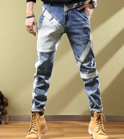 2025 Fashion Jeans men's Personality Multi-Pocket Trend Slim Fit Pants Elastic Streetwear Boyfriend Biker Man Straight Trousers