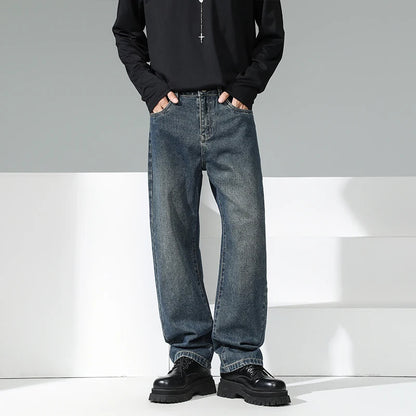 Youth Stylish Loose Fit Denim Pants Spring Retro Blue Wide Leg Jeans Soft Cotton Mid Waist Design for Daily Comfort & Durability