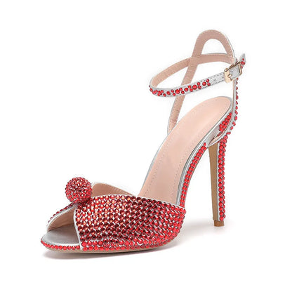 Runway style Rhinestone Sequined Peep toe Women Gladiator Sandals Summer Elegant High heels Crystal Wedding Banquet Bridal Shoes