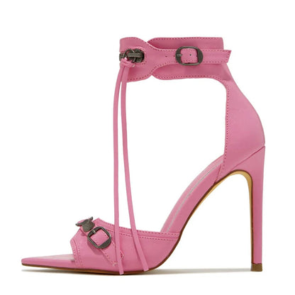 Liyke Summer Fashion Zip Tassel Women Sandals Metal Rivet Buckle Pointed Open Toe Stripper Heels Wedding Banquet Shoes Stiletto