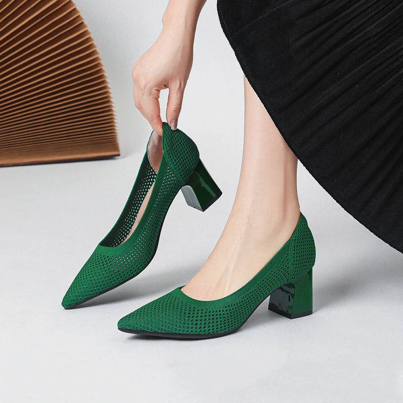 High Heel Women's 2025 Spring and Autumn New Soft Knitted Breathable and Comfortable Shoes