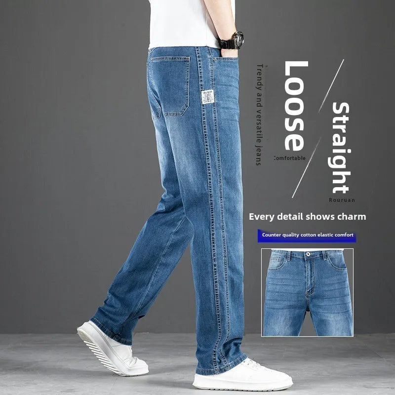 2025 Spring Summer Men's Business Straight  Loose Fit Jeans High Quality Classic Style Fashion Denim Pants