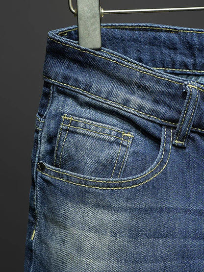 Autumn New Men's Vintage Blue Slim Stretch Jeans Fashion Korean High Street Denim Pants Hip Hop Streetwear Quality Male Trousers