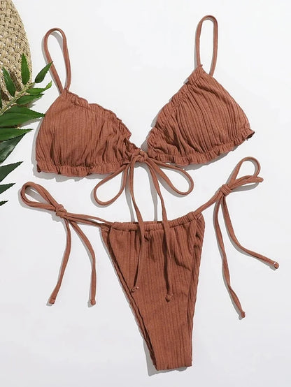 New  Sexy Swimsuit Pit stripe Bikini Women Swimwear  Bathing Suits Push Up Biquinis Bandage Beachwear Solid Bikini Sets