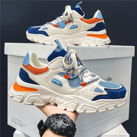 Outdoor Breathable Anti-Slip Mesh Light Shock-absorption Blue Beige Sneaker