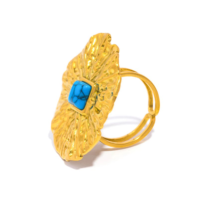 Luxury Natural Stone Stainless Steel Geometric Open Ring Gold Color 18K PVD Plated High Quality France Finger Jewelry