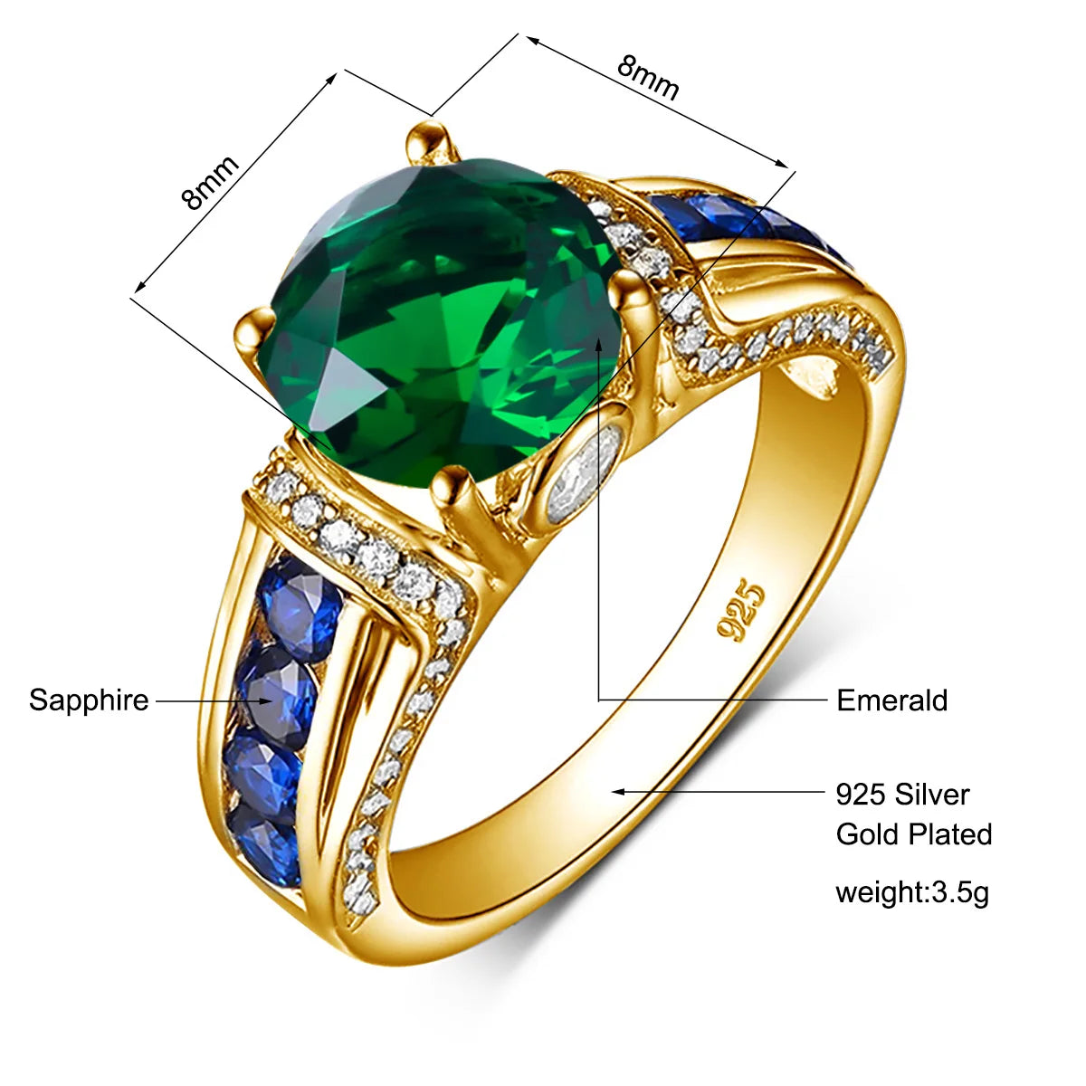 Szjinao Green Emerald Ring Gold For Woman Round Cut 8*8mm 2ct Stone Wedding Luxury Designer Jewelry High Quality Valentines Gift