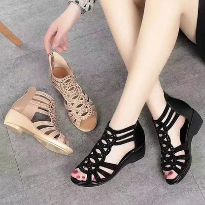 Summer New Soft Leather Roman Sandals Women  Soft Sole Outwear Women's Wedge Shoes Fashion Casual Designer Shoe Ladies