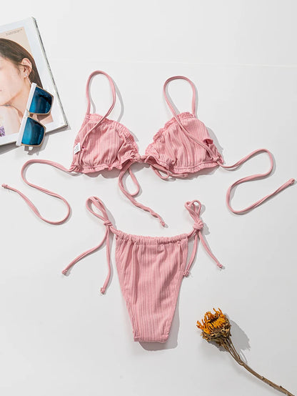New  Sexy Swimsuit Pit stripe Bikini Women Swimwear  Bathing Suits Push Up Biquinis Bandage Beachwear Solid Bikini Sets