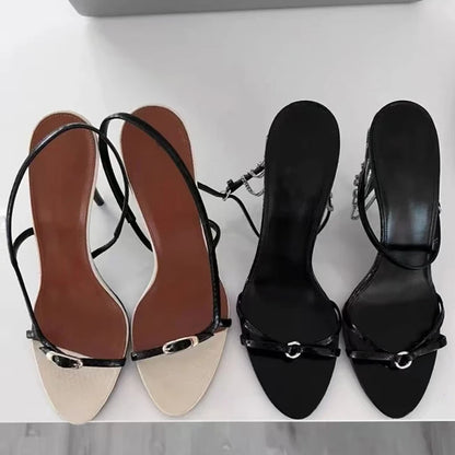 Liyke Summer Fashion Buckle Open Toe Slip On Back Strap Sandals Women Black White High Heels Wedding Prom Shoes Zapatos Mujer