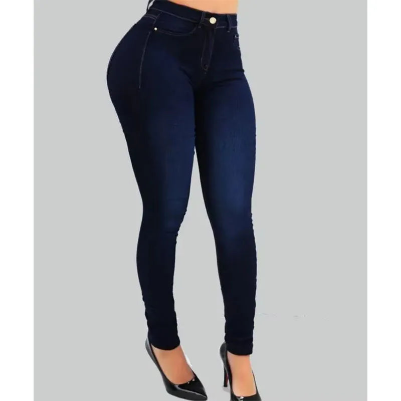 Woman's pure color jeans denim high waist jeans street play cultivate one's morality pants shaping figure with high waist jeans