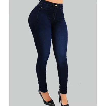 Woman's pure color jeans denim high waist jeans street play cultivate one's morality pants shaping figure with high waist jeans