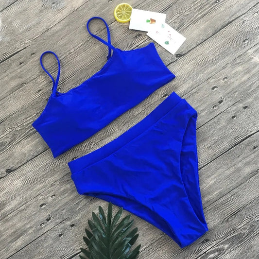 New Bikini High Waist Sling Sexy Bikini Women Swimwear Fashion Swimsuit Padded Bathing Suit Monokin Pure Color Women