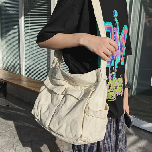 Women Vintage Handbag Canvas Teenager Shoulder Tote Bags Messenger Bags Ladies Casual Handbag Crossbody Purse