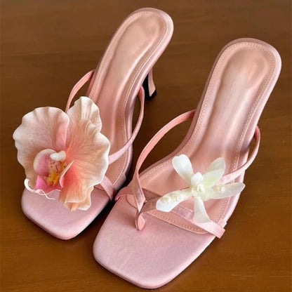 Flower Ladies Sandals Brand Luxury New Summer Clip-toe Cool Travel Beach Slippers Convenient Comfortable Exquisite High Heels