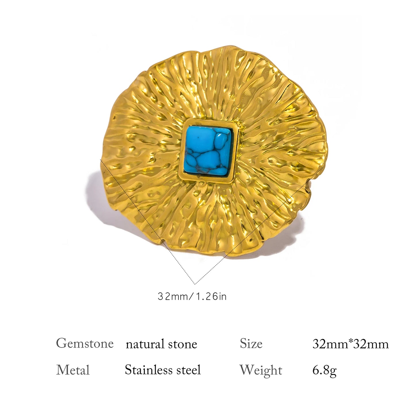 Luxury Natural Stone Stainless Steel Geometric Open Ring Gold Color 18K PVD Plated High Quality France Finger Jewelry