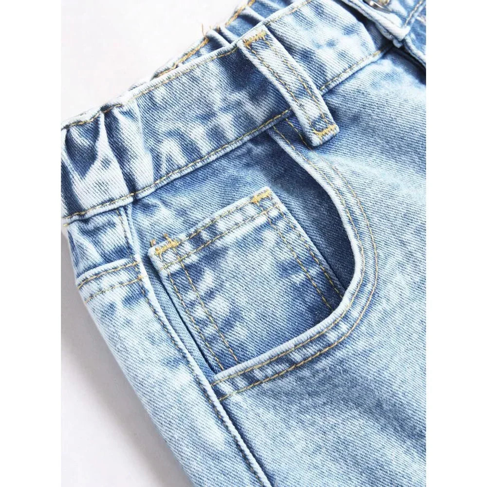 Denim Wide Leg Pants Women Jeans Embroidery High Waist Distressed Washed Pockets Vintage Floor Length Trousers 2025 Streetwear