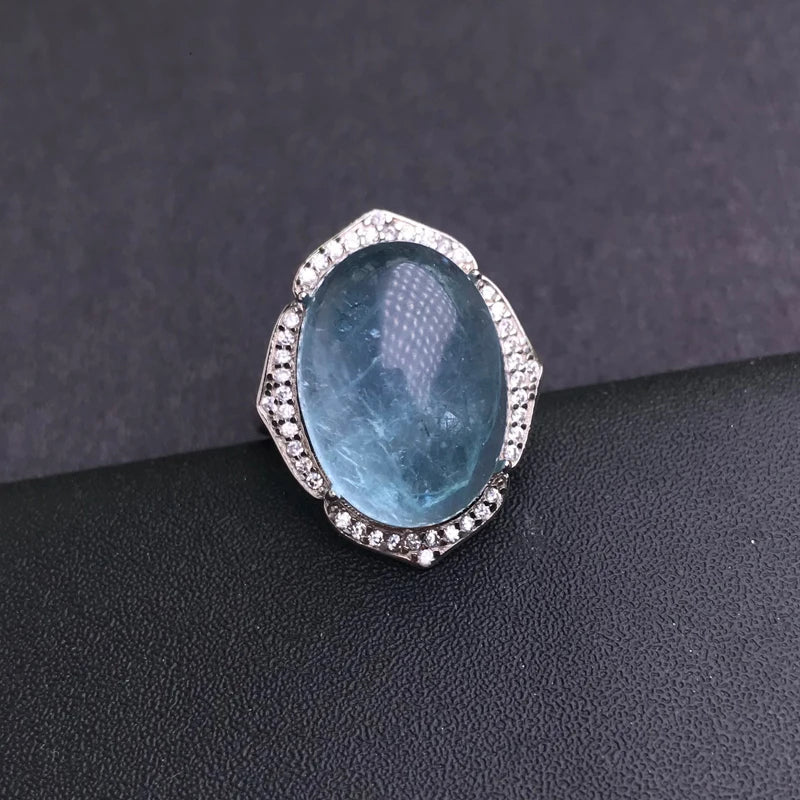 CSJ Big Stone Natural Aquamarine Rings Sterling 925 Silver Turquoise Gemstone 13*18mm Jewelry Women Wedding Engagment Party Gift