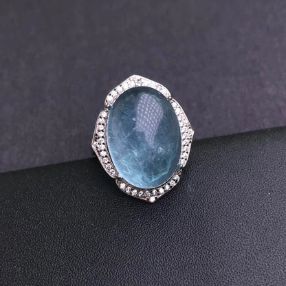 CSJ Big Stone Natural Aquamarine Rings Sterling 925 Silver Turquoise Gemstone 13*18mm Jewelry Women Wedding Engagment Party Gift