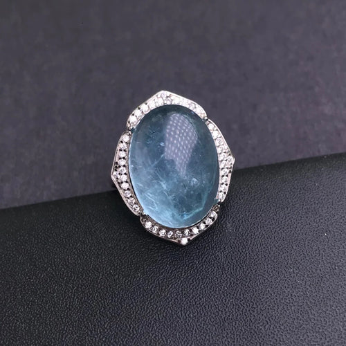CSJ Big Stone Natural Aquamarine Rings Sterling 925 Silver Turquoise Gemstone 13*18mm Jewelry Women Wedding Engagment Party Gift