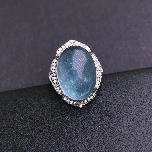 CSJ Big Stone Natural Aquamarine Rings Sterling 925 Silver Turquoise Gemstone 13*18mm Jewelry Women Wedding Engagment Party Gift