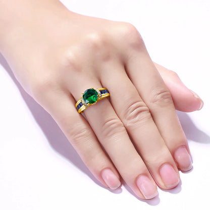 Szjinao Green Emerald Ring Gold For Woman Round Cut 8*8mm 2ct Stone Wedding Luxury Designer Jewelry High Quality Valentines Gift